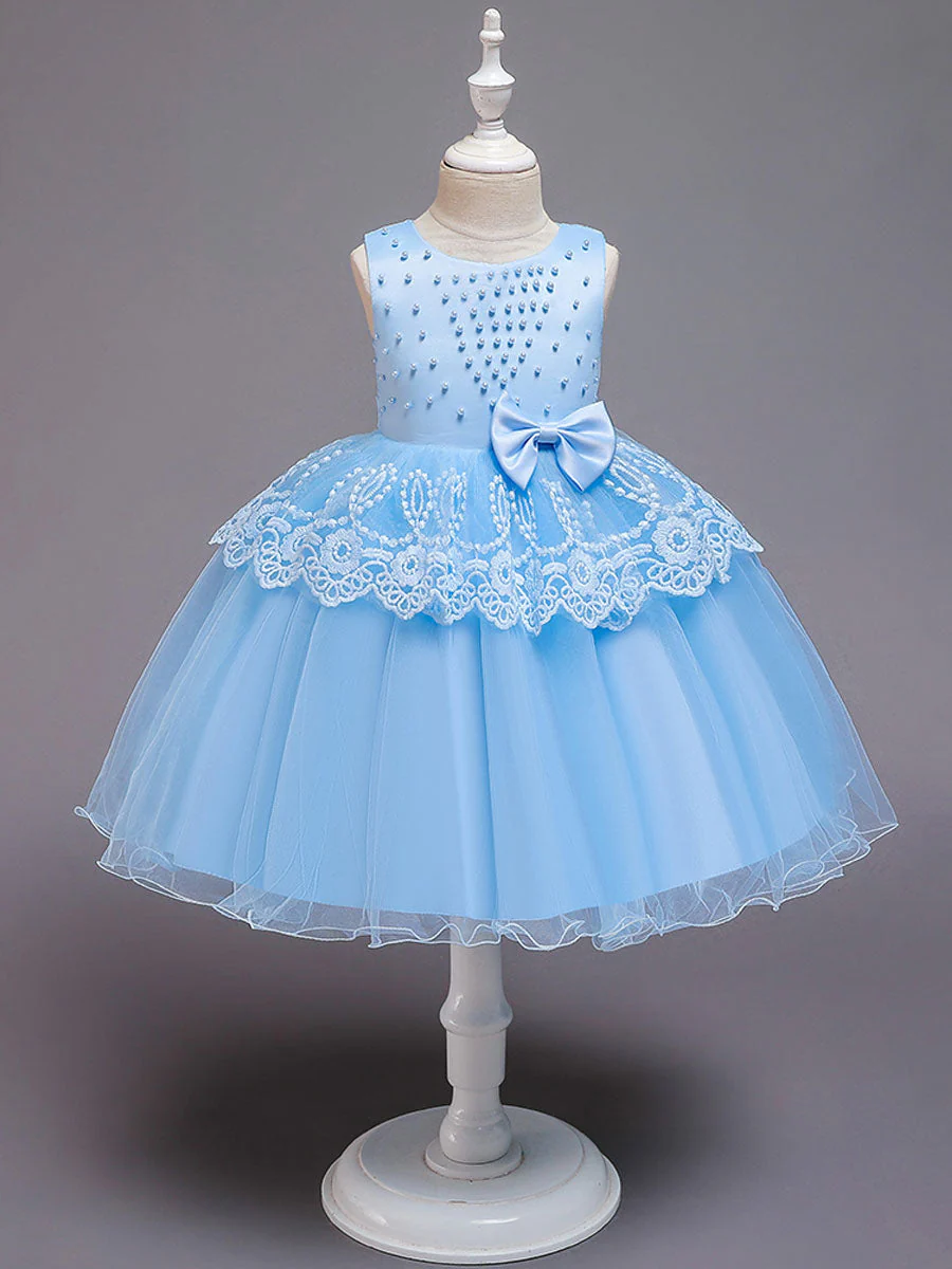 Jewel Neck Tulle Sleeveless Short Princess Bows Formal Kids Pageant flower girl dresses - Image 7