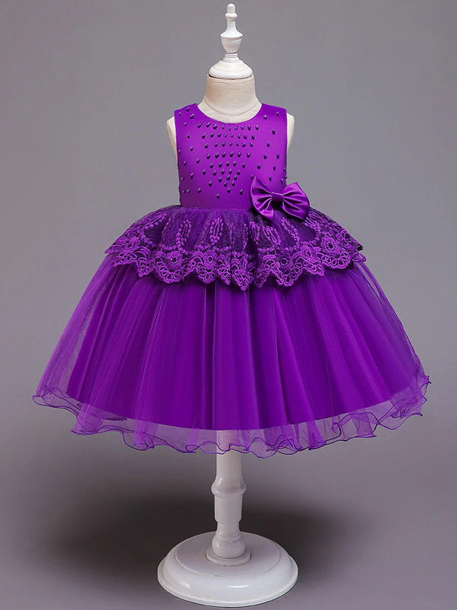Jewel Neck Tulle Sleeveless Short Princess Bows Formal Kids Pageant flower girl dresses - Image 8
