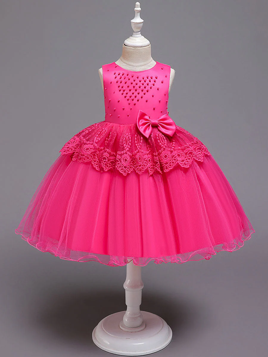 Jewel Neck Tulle Sleeveless Short Princess Bows Formal Kids Pageant flower girl dresses - Image 9