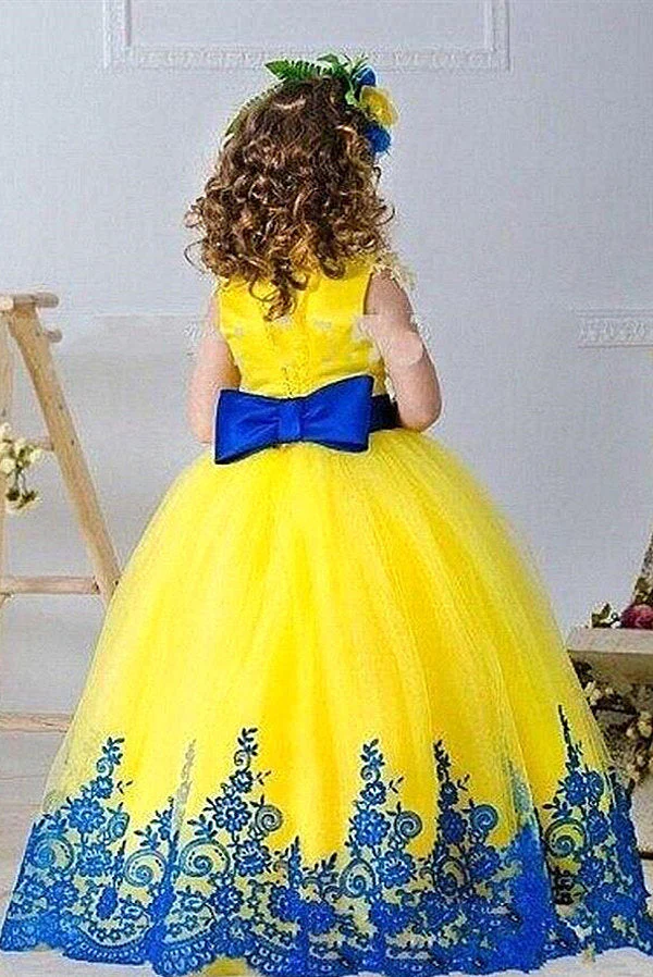 Jewel Sleeveless Ball Gown Lace Applique Bowknot Flower Girl Dress - Image 2