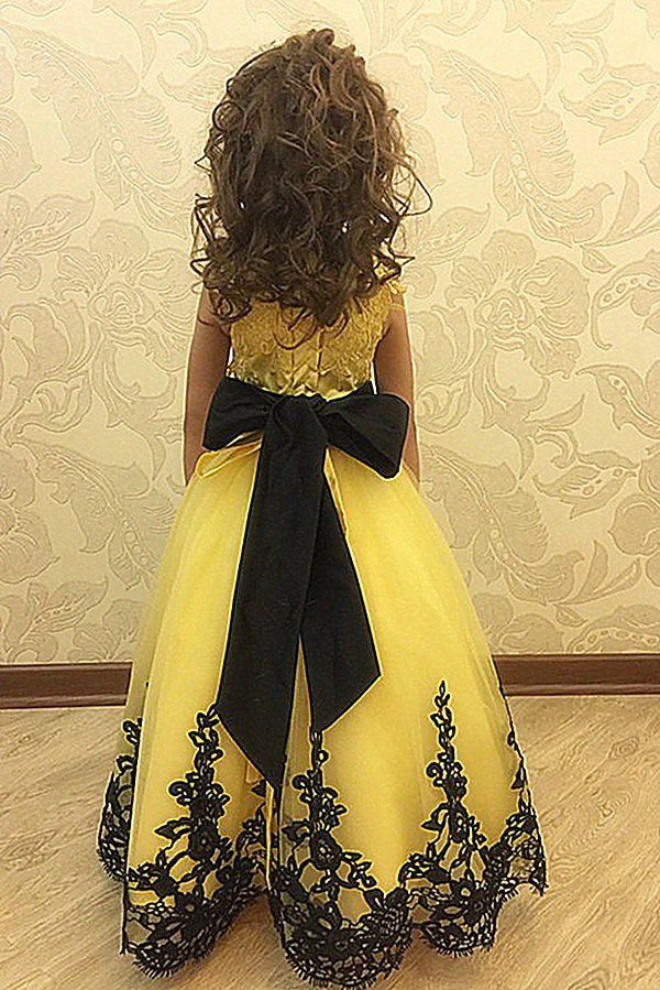 Jewel Sleeveless Ball Gown Lace Applique Bowknot Flower Girl Dress - Image 5