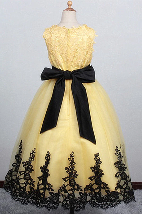 Jewel Sleeveless Ball Gown Lace Applique Bowknot Flower Girl Dress - Image 7