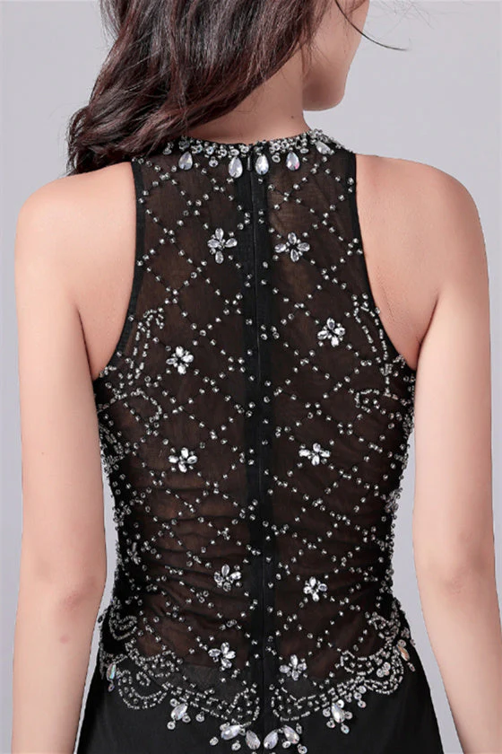 Jewel sleeveless floor length paillette high slit mermaid mother's dress - Image 2