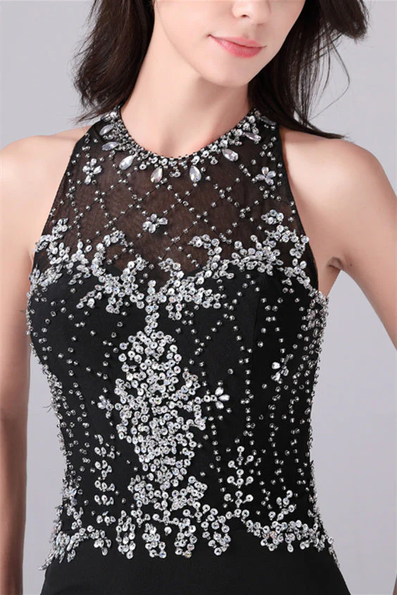 Jewel sleeveless floor length paillette high slit mermaid mother's dress - Image 4