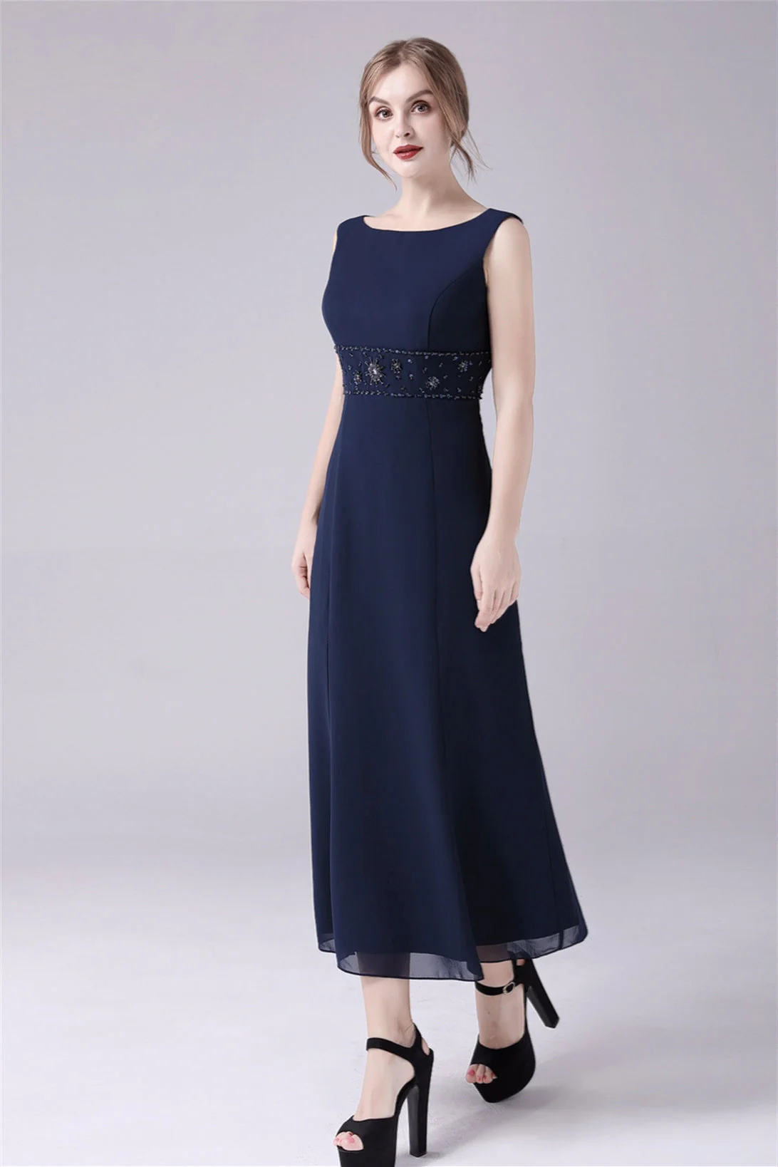 Jewel Strap Short sleeves Ankle-length Mermaid Vintage mother's dress - Image 3