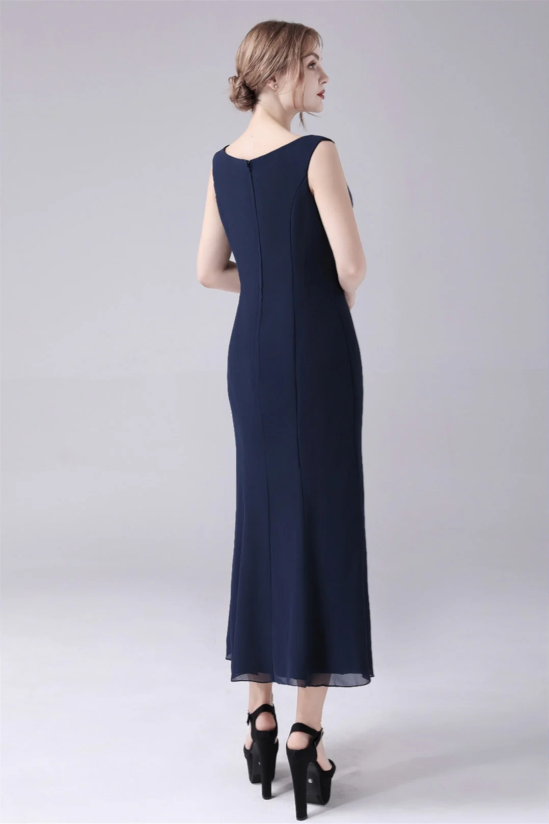 Jewel Strap Short sleeves Ankle-length Mermaid Vintage mother's dress - Image 4
