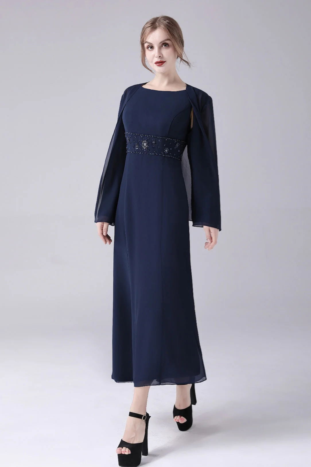 Jewel Strap Short sleeves Ankle-length Mermaid Vintage mother's dress - Image 7