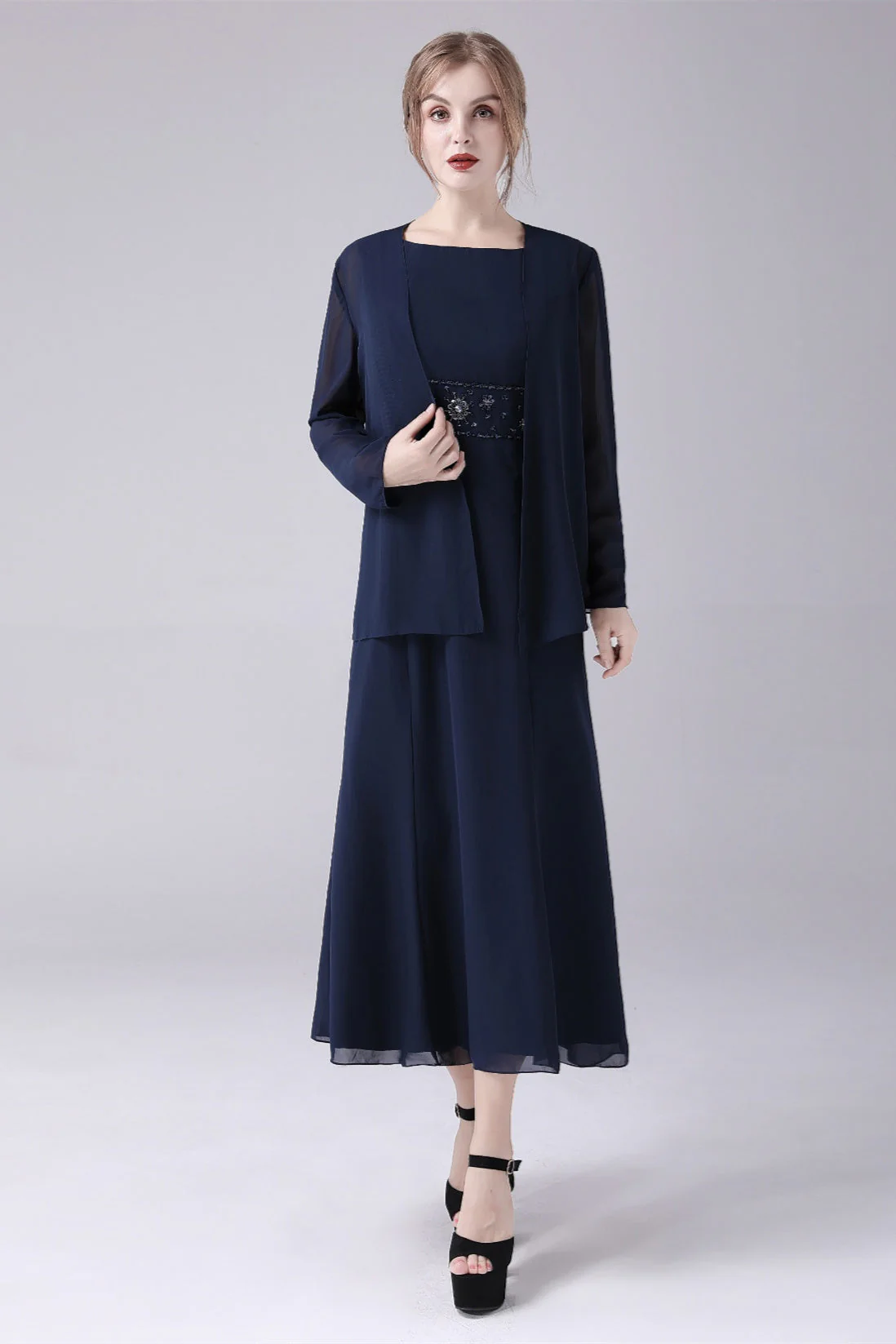 Jewel Strap Short sleeves Ankle-length Mermaid Vintage mother's dress - Image 8