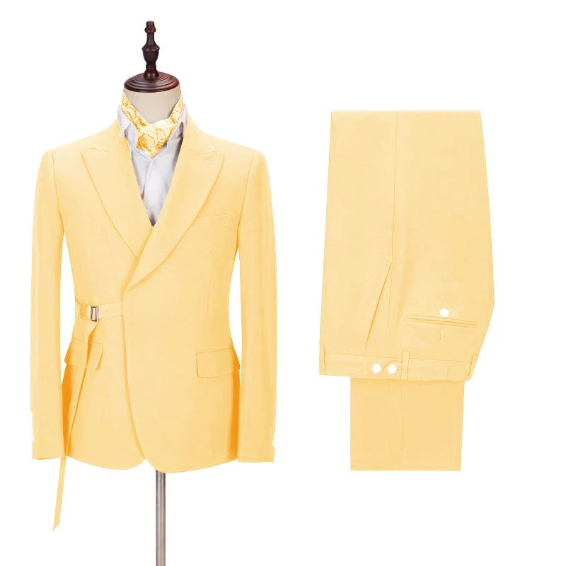 Chic  Yellow Peaked Lapel Slim Fit Men's Prom Suits - Image 2