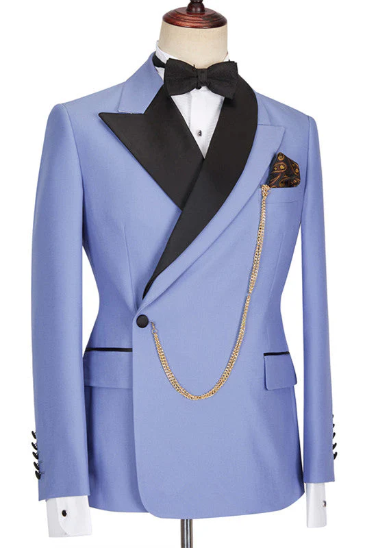 Blue Peaked Lapel Slim Fit Bespoke Men Suits - Image 3