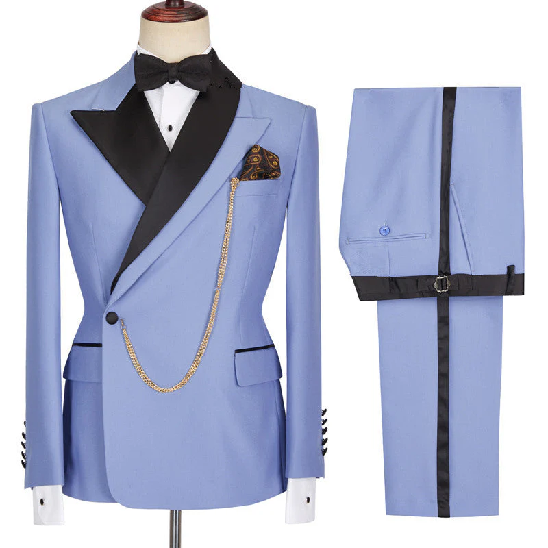 Blue Peaked Lapel Slim Fit Bespoke Men Suits - Image 4