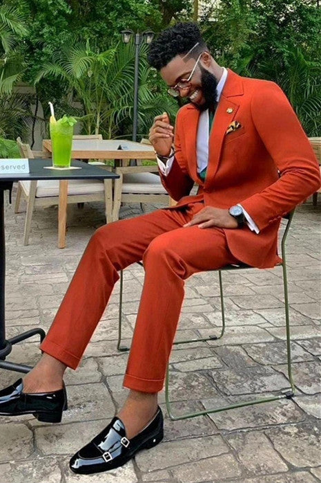 Modern Orange Notched Lapel Best Fit Men's Prom Suits - Image 2