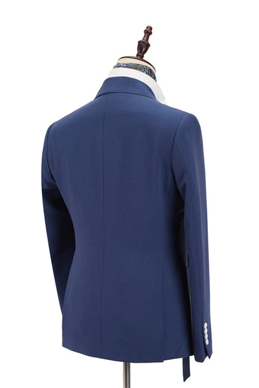 Classy Dark Blue Peaked Lapel Slim Fit Men Suits for Business - Image 3