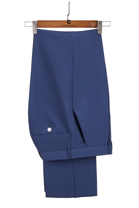 Classy Dark Blue Peaked Lapel Slim Fit Men Suits for Business - Image 4