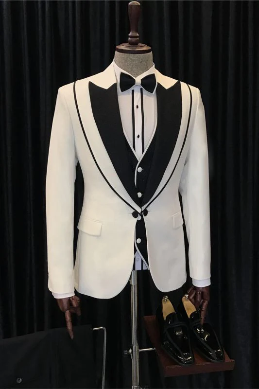 Classy White Three Pieces Black Laple Prom Suit  Men Suit Online - Image 2