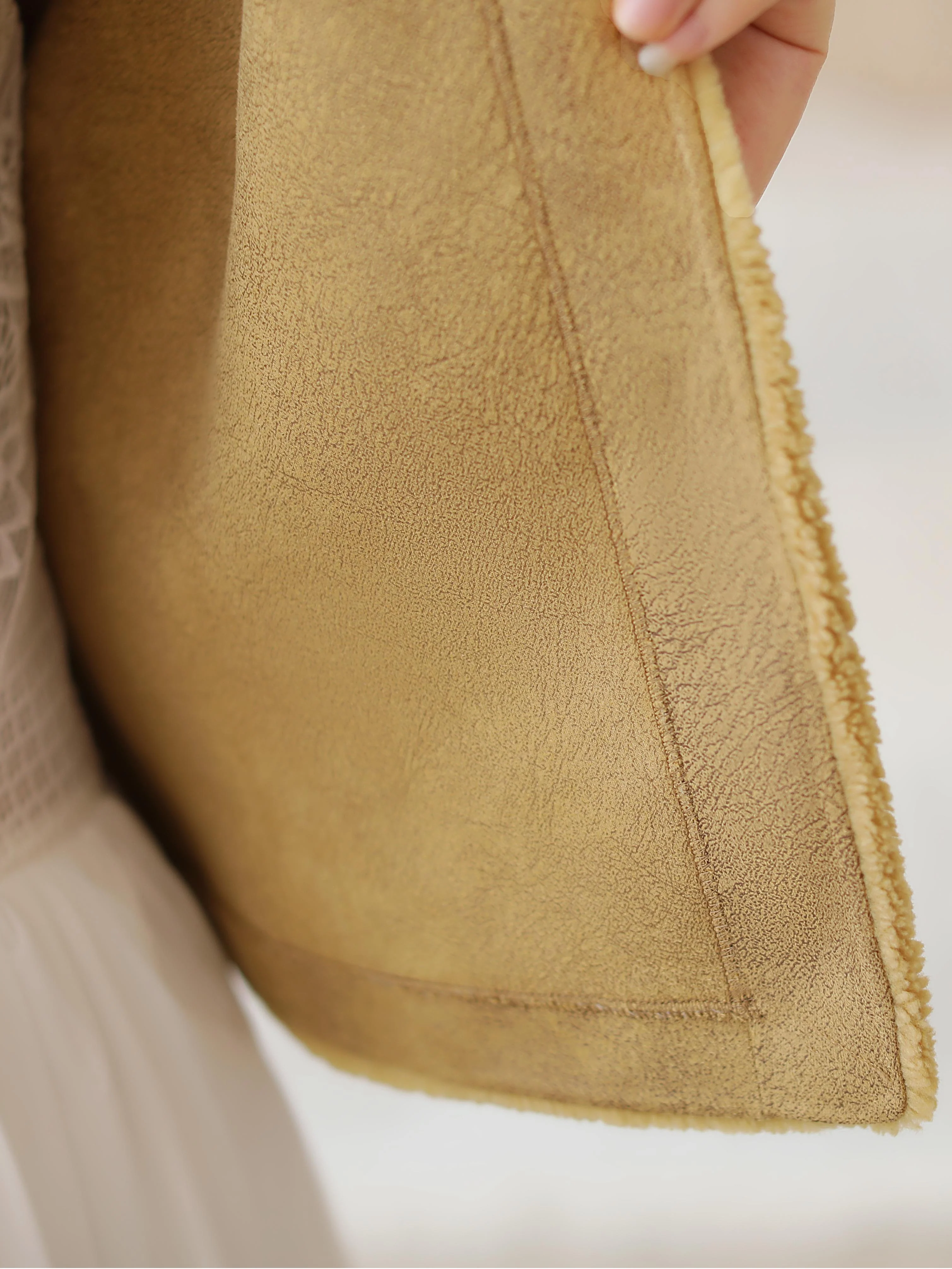 Khaki Faux Mink Fur Collarless Short Jacket & Wedding Shawl - Image 9