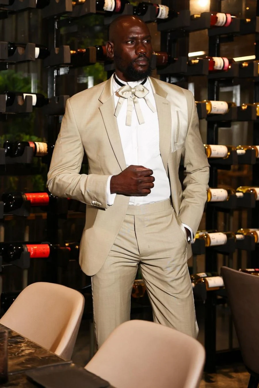 Khaki One-Button Prom Suit with Satin Trimmings - Image 3
