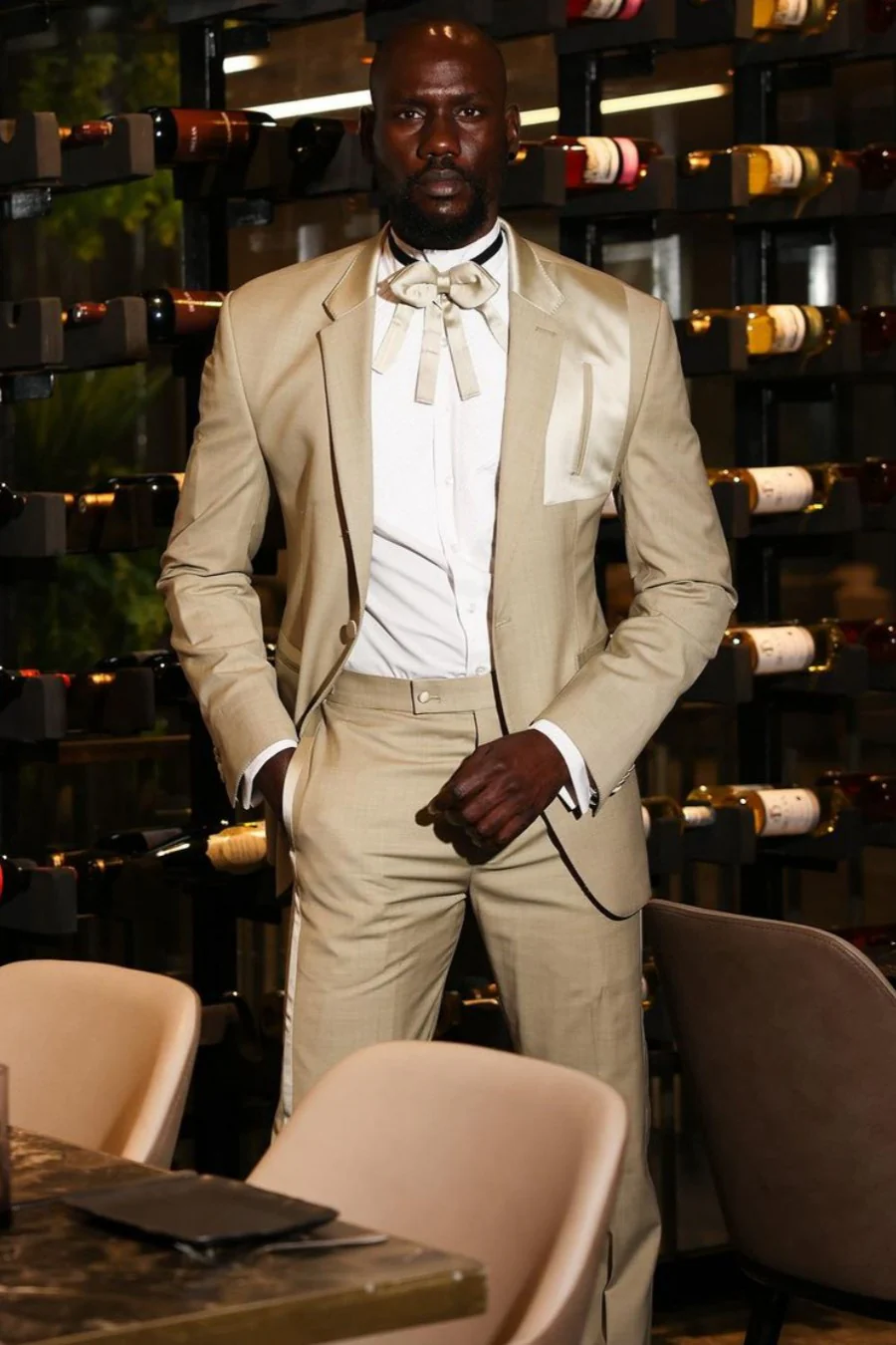Khaki One-Button Prom Suit with Satin Trimmings - Image 4