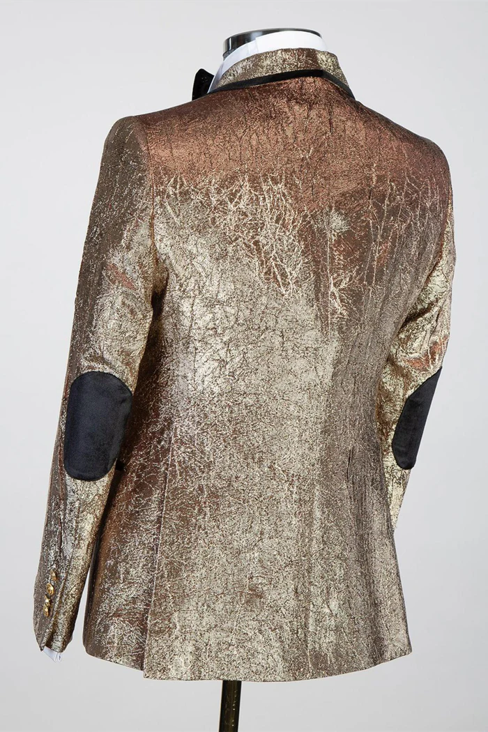 Khaki Shawl Lapel Jacquard Double-Breasted Wedding Suit - Image 3