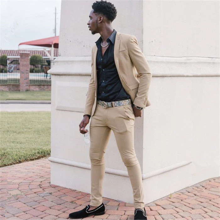 Khaki Slim Fit Two Piece Men Suit - Image 2