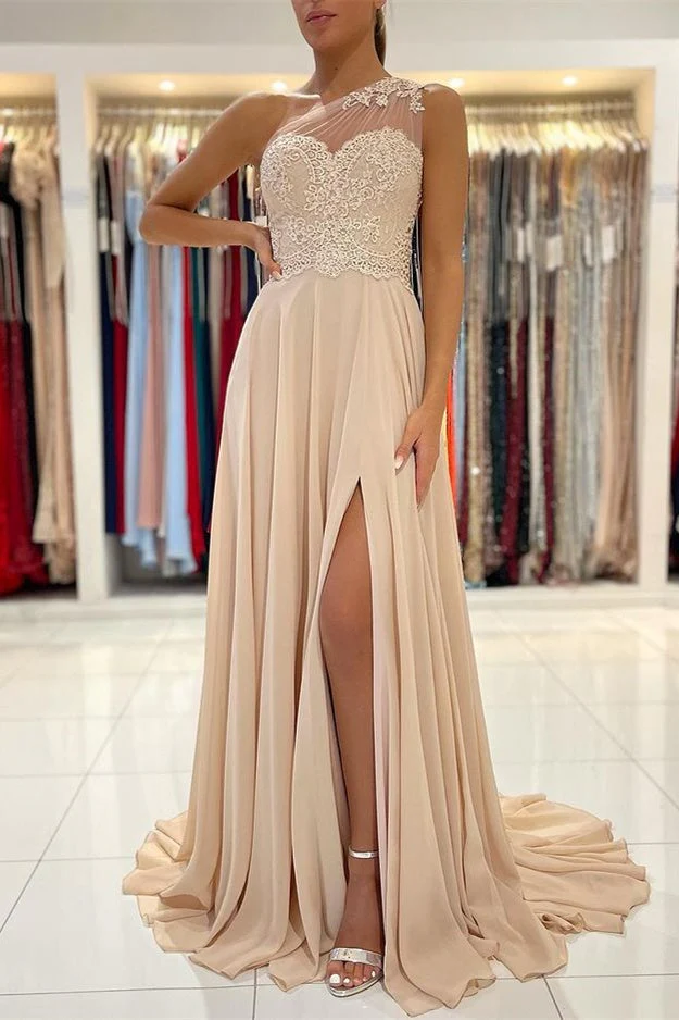 Lace Appliques Sleeveless One-Shoulder Prom Dress - Image 2