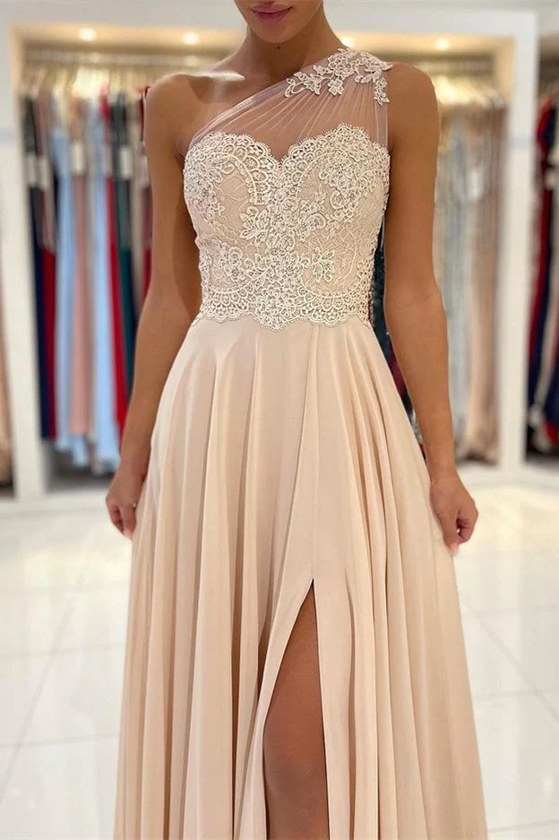 Lace Appliques Sleeveless One-Shoulder Prom Dress - Image 3