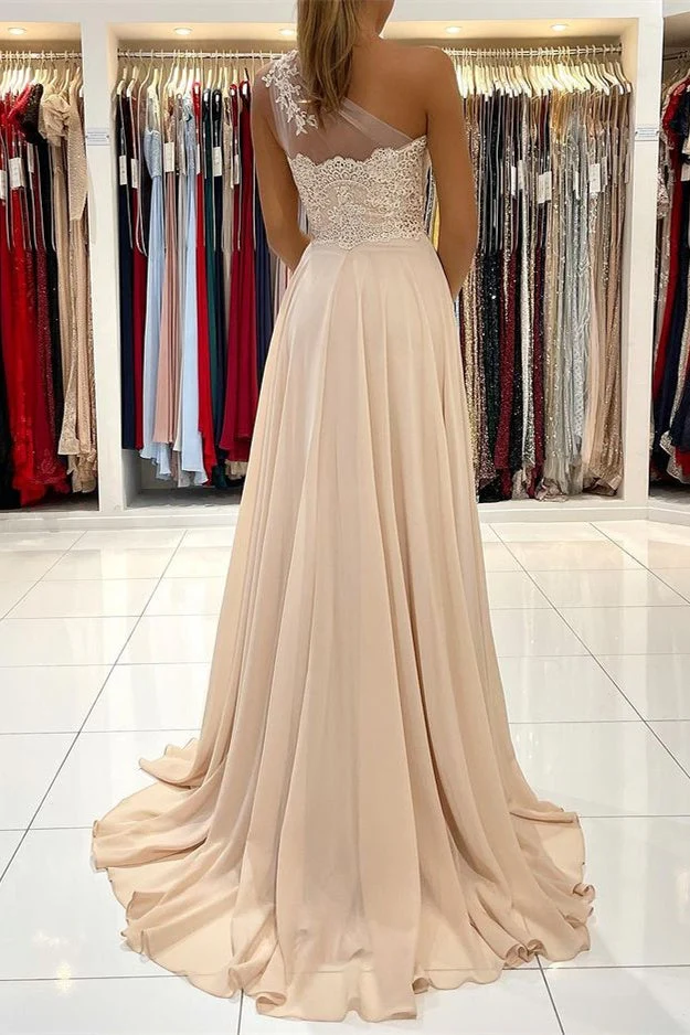 Lace Appliques Sleeveless One-Shoulder Prom Dress - Image 4