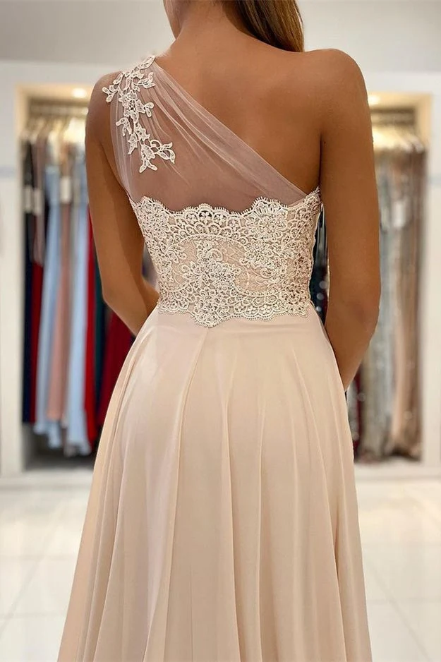 Lace Appliques Sleeveless One-Shoulder Prom Dress - Image 5