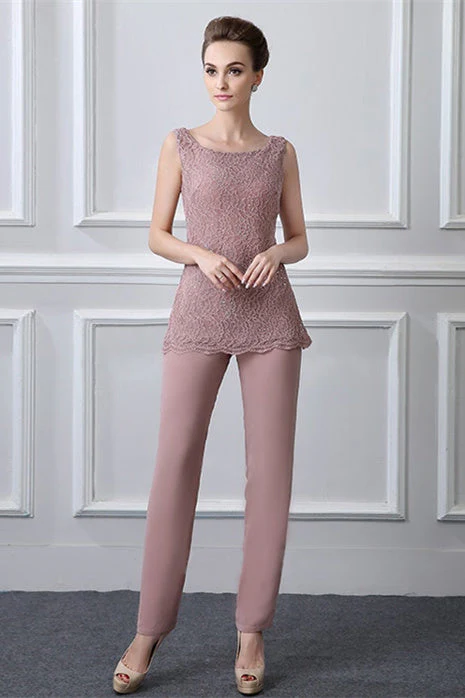 Lace chiffon  sleeveless bateau modest mother's dress - Image 4