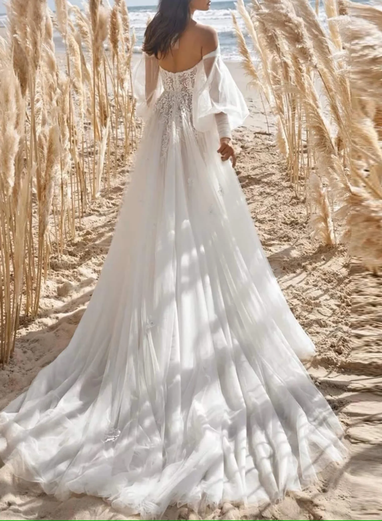 Lace Elegant Sweetheart Wedding Dresses Long Sleeves - Image 3