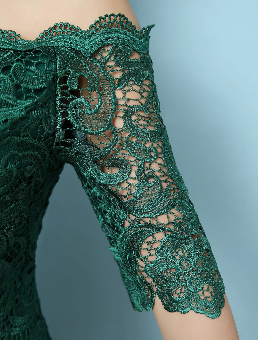 Stunning Lace Evening Dress Off The Shoulder Mermaid Party Dress Dark Green Half Sleeve Maxi Occasion Dress wedding guest dress - Image 8