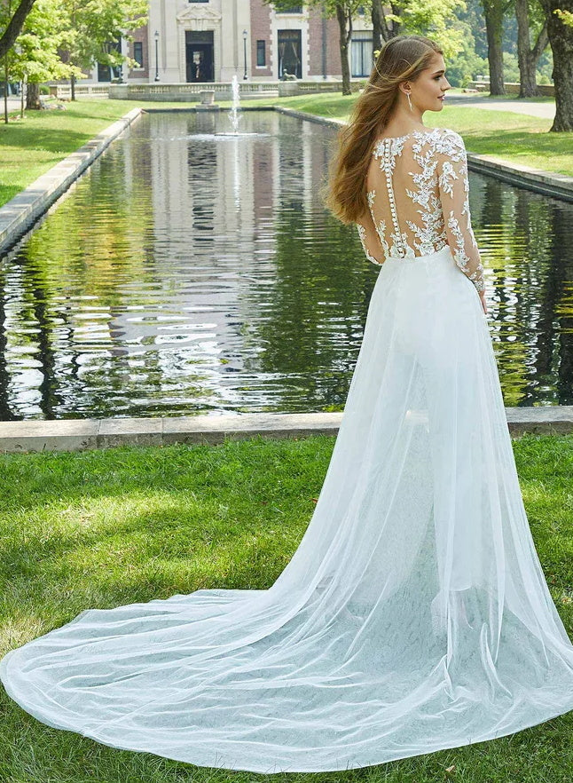 Lace Long Sleeve Jumpsuit Wedding Dress Illusion Neck - Image 4