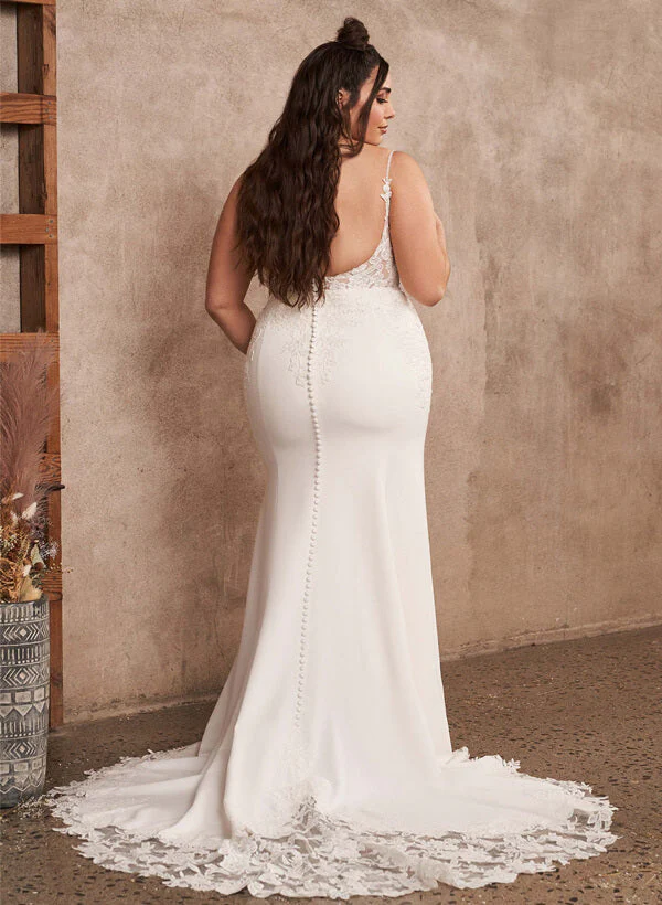 Lace Mermaid Fitted Wedding Dresses Open Back for Plus Size Women - Image 2