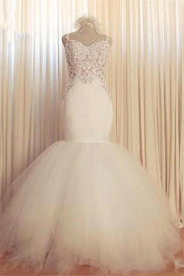 Lace Mermaid Tulle Bridal Gowns Open Back Sleeveless Modern Bridal Gowns Online - Image 2
