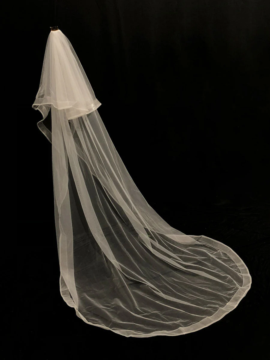 Lace One-Tier Tulle Veils Applique Waterfall Wedding Veils - Image 5