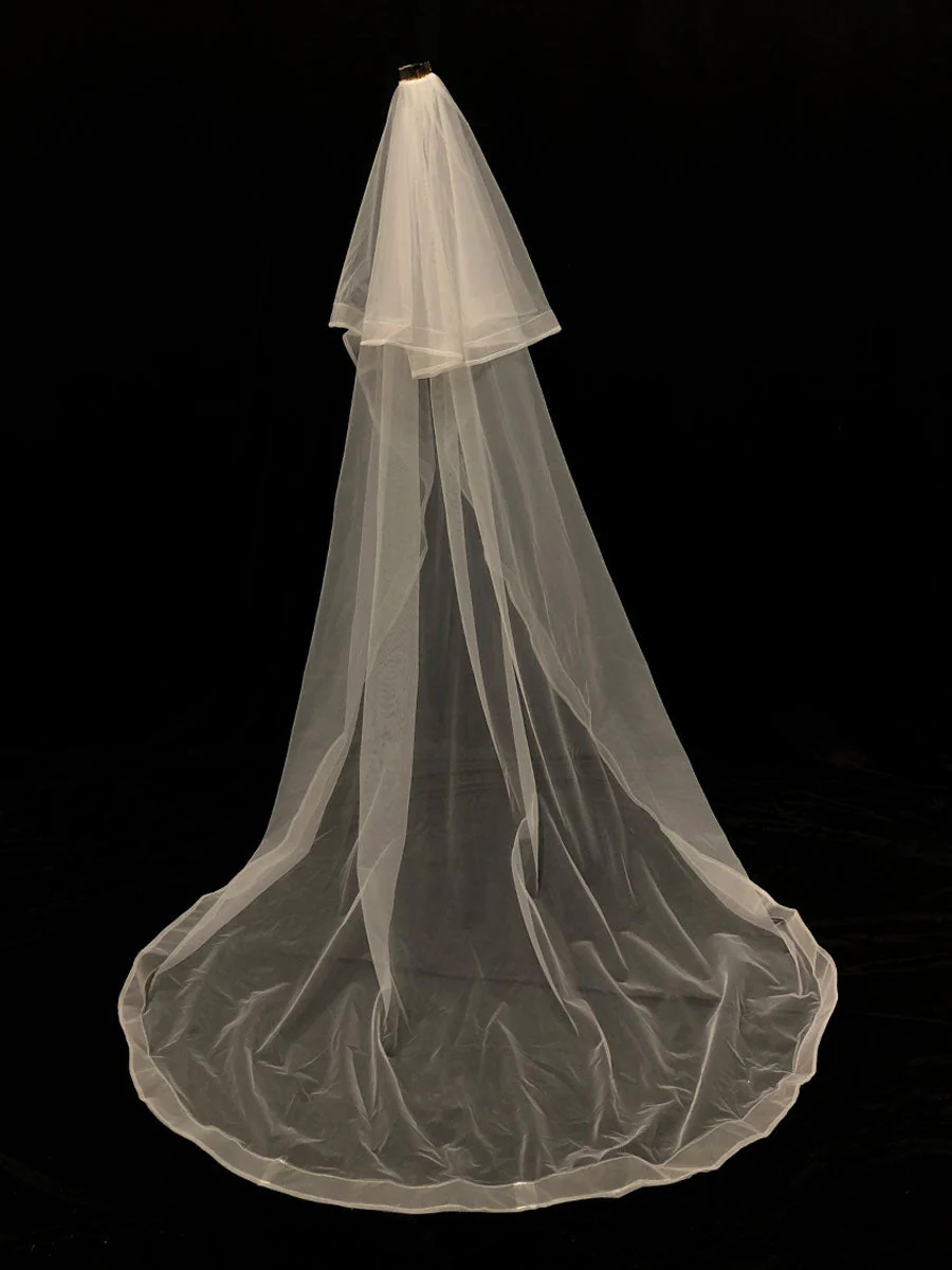 Lace One-Tier Tulle Veils Applique Waterfall Wedding Veils - Image 6