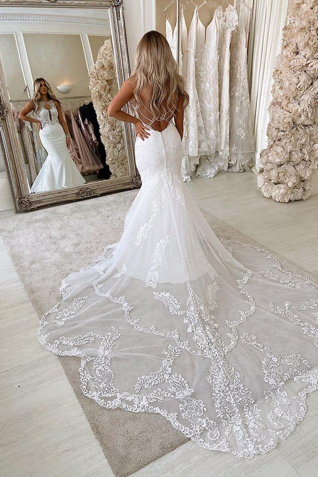 Lace Straps Mermaid Wedding Dresses Bandage Appliques Bridal Gowns - Image 3