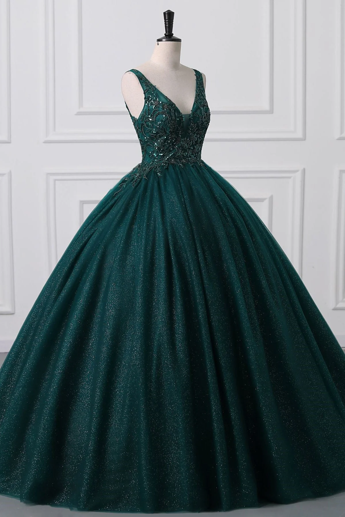 Lace-Up Sleeveless Sequins V-Neck Ball Gown Evening Dress - Image 4