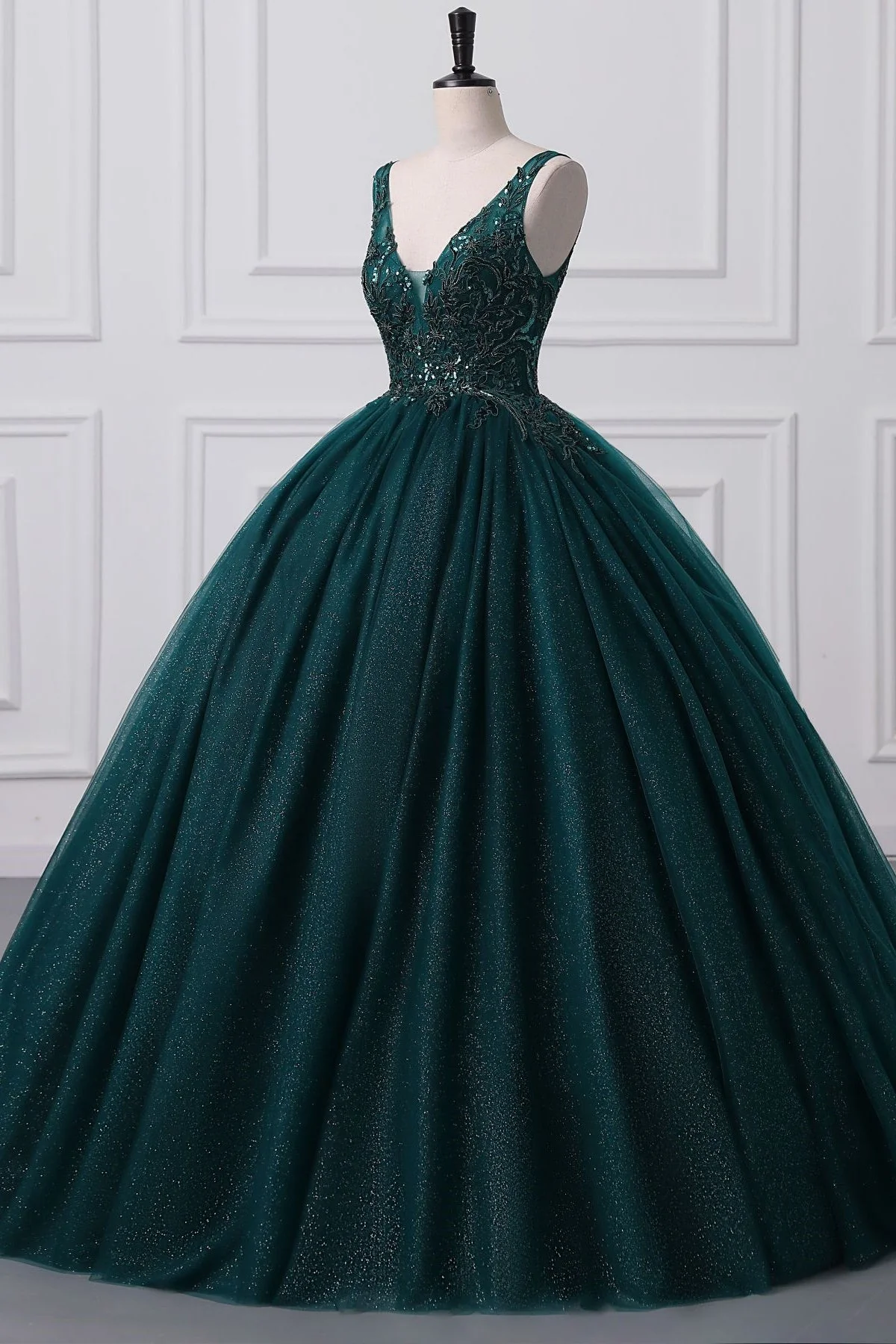 Lace-Up Sleeveless Sequins V-Neck Ball Gown Evening Dress - Image 5