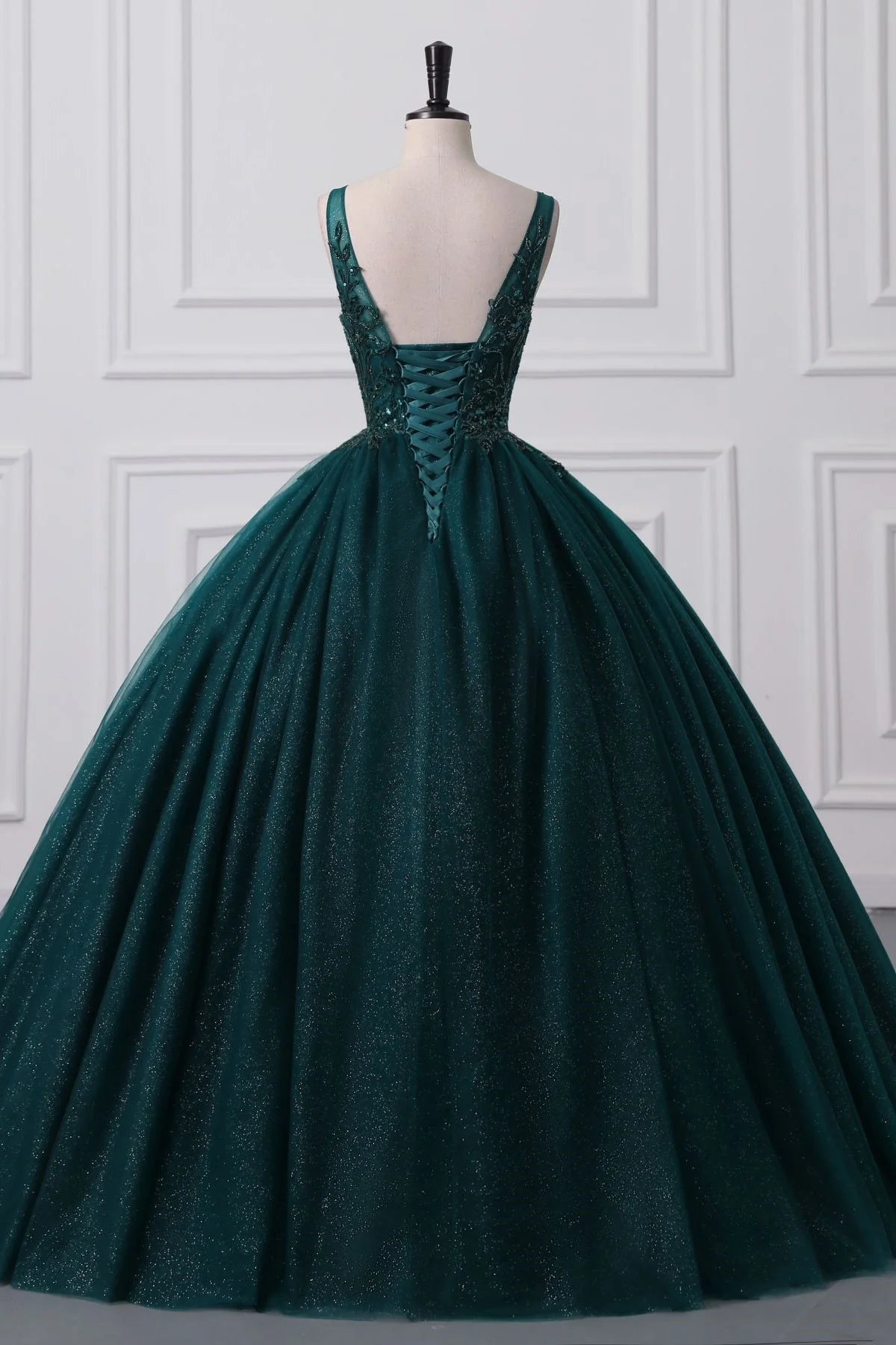 Lace-Up Sleeveless Sequins V-Neck Ball Gown Evening Dress - Image 6