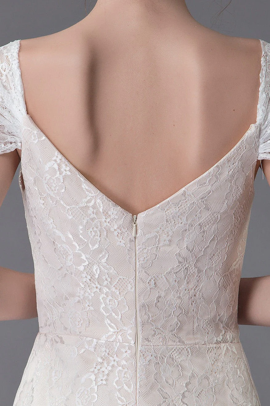 Lace Wedding Dress Vanilla Cream Sweetheart Short Sleeve Bridal Dress Mermaid Bridal Gown With Train Exclusive - Image 10