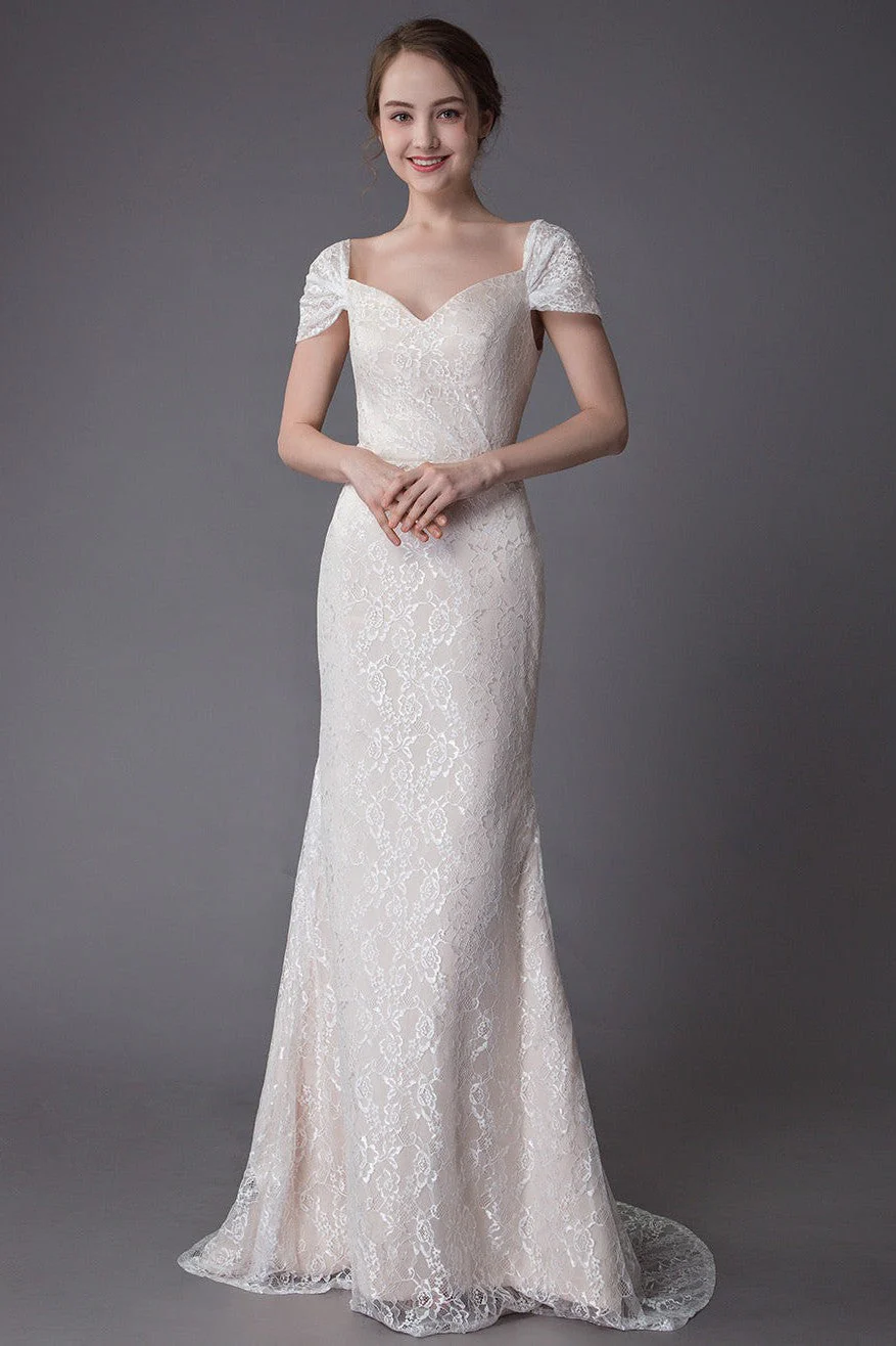 Lace Wedding Dress Vanilla Cream Sweetheart Short Sleeve Bridal Dress Mermaid Bridal Gown With Train Exclusive - Image 3