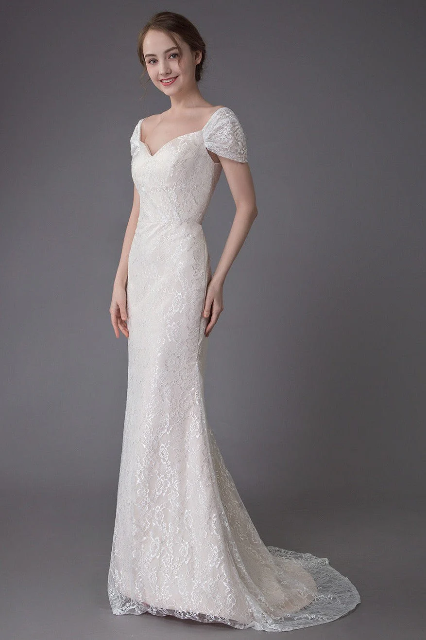 Lace Wedding Dress Vanilla Cream Sweetheart Short Sleeve Bridal Dress Mermaid Bridal Gown With Train Exclusive - Image 5