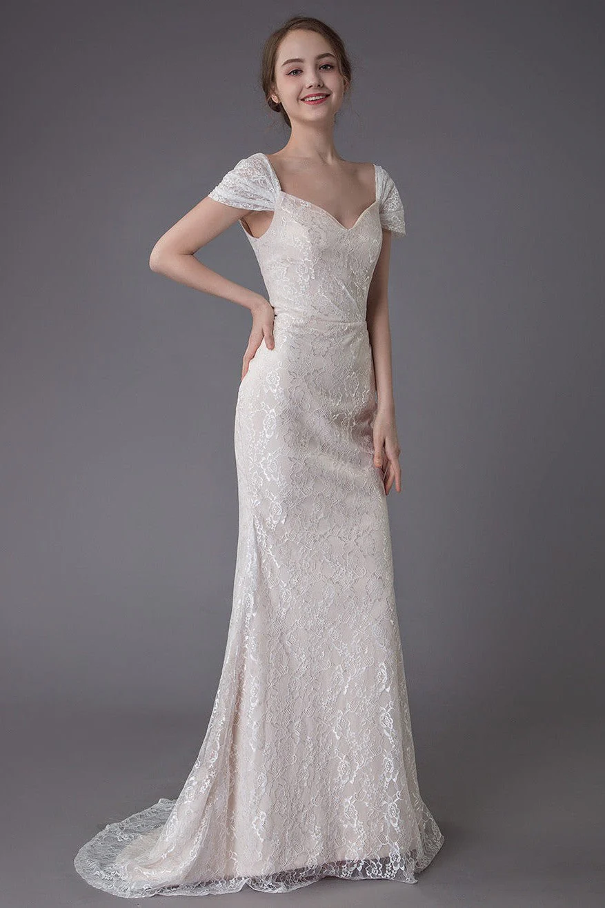 Lace Wedding Dress Vanilla Cream Sweetheart Short Sleeve Bridal Dress Mermaid Bridal Gown With Train Exclusive - Image 6