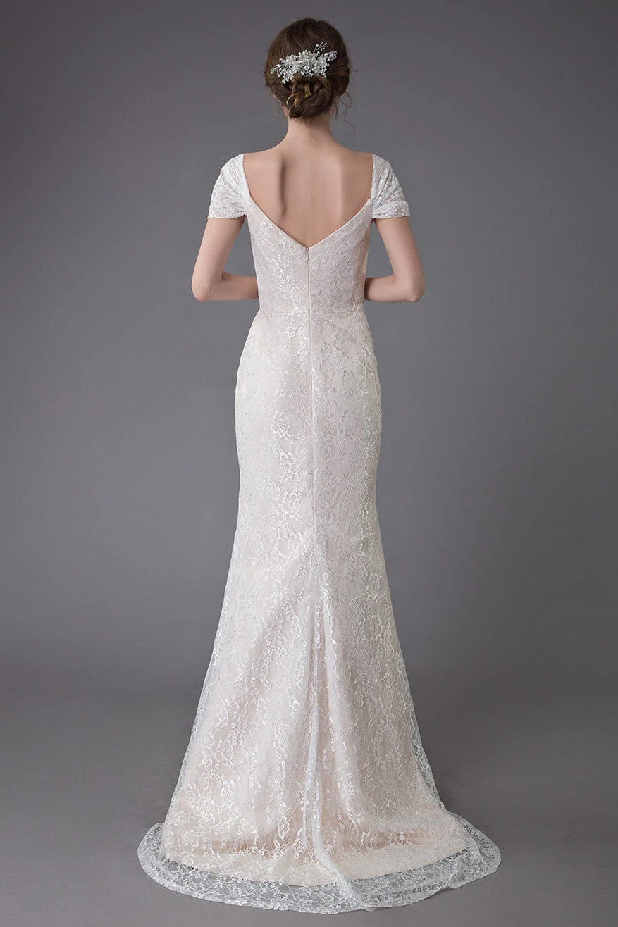 Lace Wedding Dress Vanilla Cream Sweetheart Short Sleeve Bridal Dress Mermaid Bridal Gown With Train Exclusive - Image 7