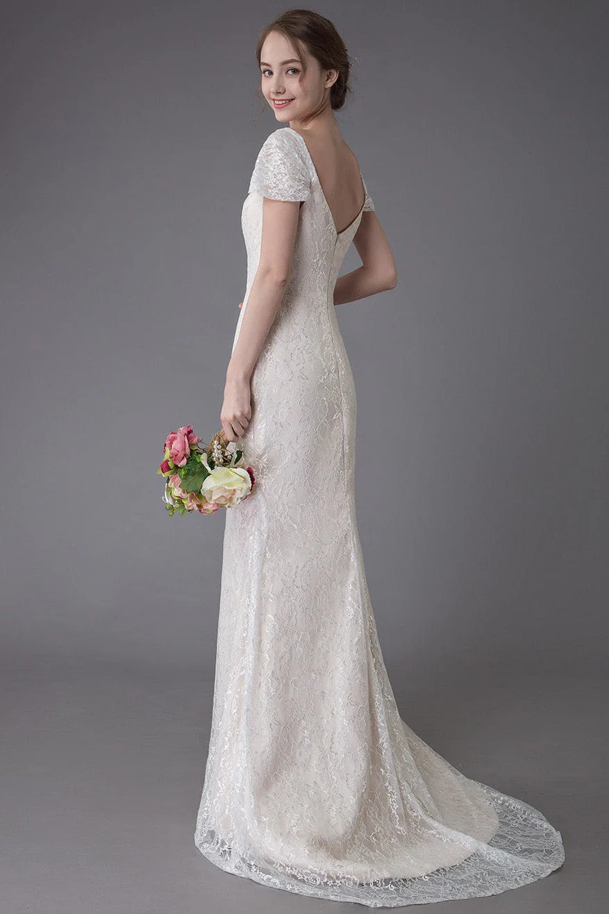 Lace Wedding Dress Vanilla Cream Sweetheart Short Sleeve Bridal Dress Mermaid Bridal Gown With Train Exclusive - Image 8
