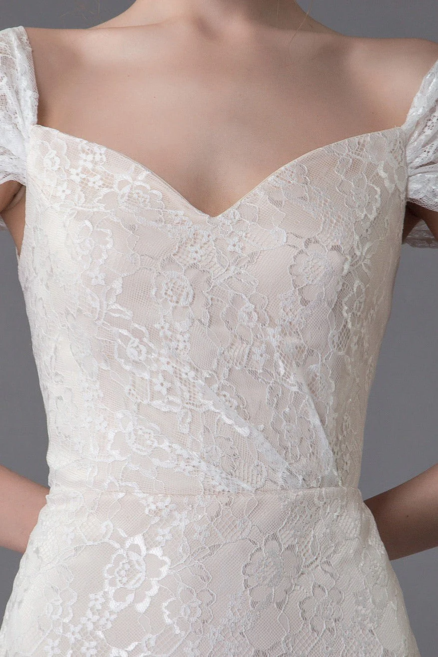 Lace Wedding Dress Vanilla Cream Sweetheart Short Sleeve Bridal Dress Mermaid Bridal Gown With Train Exclusive - Image 9