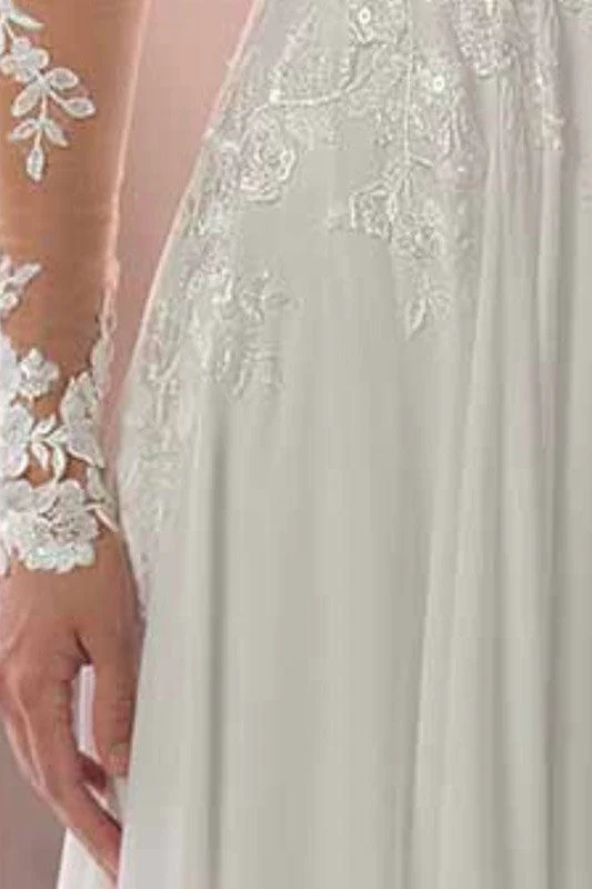 Lace Wedding Dresses Chiffon Chic V-Neck A-line Long Sleeve Lace Applique Beach Wedding Bridal Dress With Train Free Customization - Image 7
