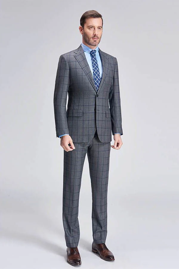Large Checked Decent Dark Grey Mens Suits Sale - Image 2