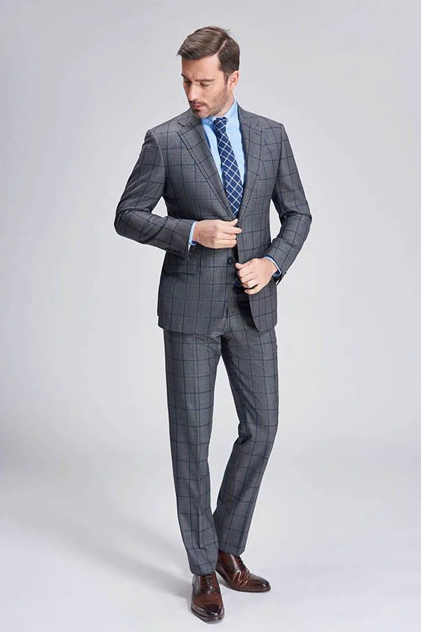 Large Checked Decent Dark Grey Mens Suits Sale - Image 3